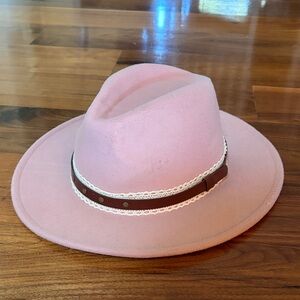 Art Class Pink Hat with Lace and Brown Band